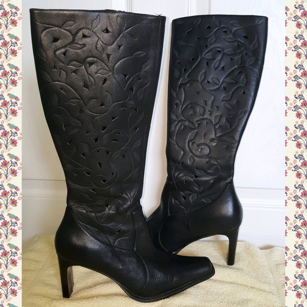 MIA Leather Cutout Design Knee High Boots Size 8